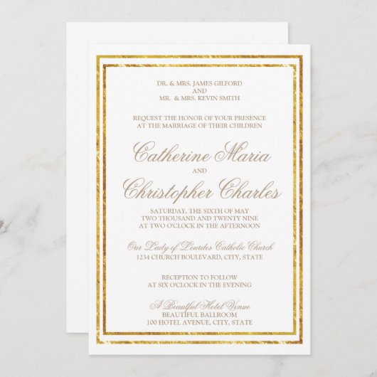 Elegant Script Gold Border Wedding Uitnodigen Kaart (Voorkant / Achterkant)