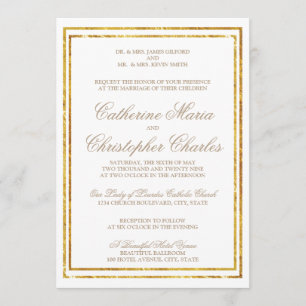 Elegant Script Gold Border Wedding Uitnodigen Kaart