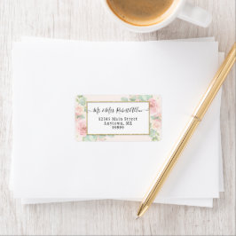 Elegant Script Gold Botanical Pink Rose in Greener Etiket