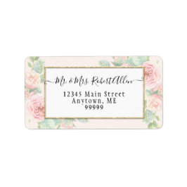 Elegant Script Gold Botanical Pink Rose in Greener Etiket