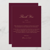 Elegant Script Gold & Bourgondië Dank u kaart (Voorkant / Achterkant)