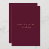 Elegant Script Gold & Bourgondië Save The Date Kaa Aankondiging (Voorkant / Achterkant)