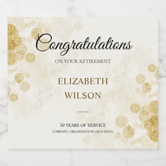 Elegant Script Gold Confetti Retirement Party Sparkling Wijnetiket (Enkel label)