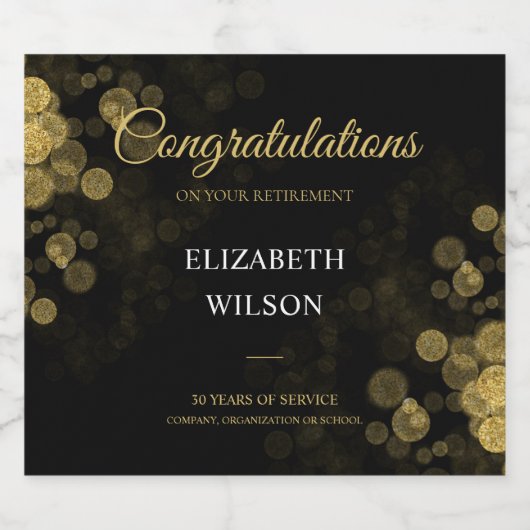 Elegant Script Gold Confetti Retirement Party Sparkling Wijnetiket (Enkel label)