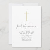 Elegant Script Gold Cross Eerste Heilige Communie Kaart (Voorkant)