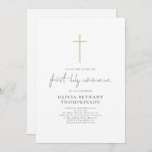 Elegant Script Gold Cross Eerste Heilige Communie Kaart (Voorkant / Achterkant)