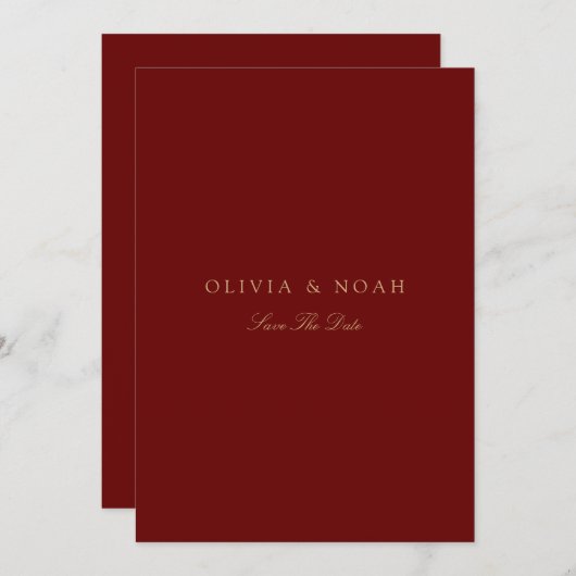 Elegant Script Gold & Deep Red Save the Date Kaart (Voorkant / Achterkant)