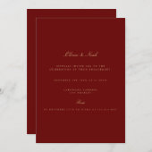 Elegant Script Gold Deep Red Verloving Invitation Kaart (Voorkant / Achterkant)