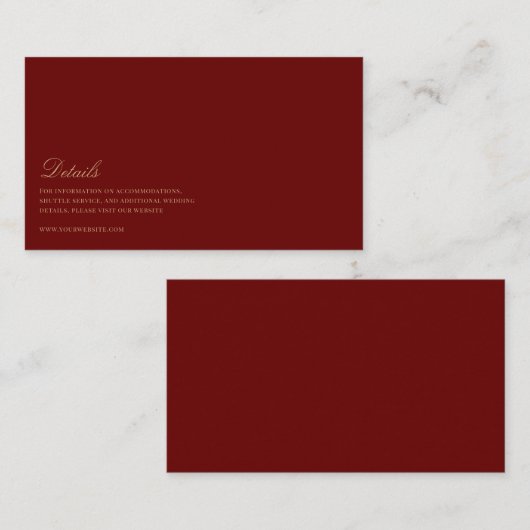Elegant Script Gold & Deep Red Wedding Details Informatiekaartje (Voorkant / Achterkant)