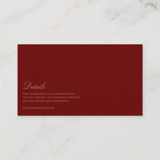 Elegant Script Gold & Deep Red Wedding Details Informatiekaartje (Voorkant)