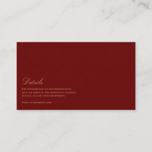 Elegant Script Gold & Deep Red Wedding Details Informatiekaartje