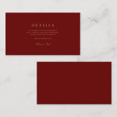 Elegant Script Gold & Deep Red Wedding Details Informatiekaartje (Voorkant / Achterkant)