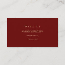 Elegant Script Gold & Deep Red Wedding Details Informatiekaartje