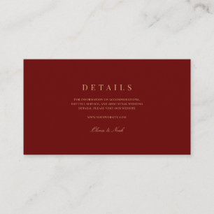 Elegant Script Gold & Deep Red Wedding Details Informatiekaartje