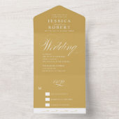 Elegant Script Gold en White Calligraphy Wedding All In One Uitnodiging (Binnen)