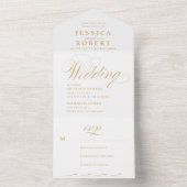 Elegant Script Gold en White Calligraphy Wedding All In One Uitnodiging (Binnen)