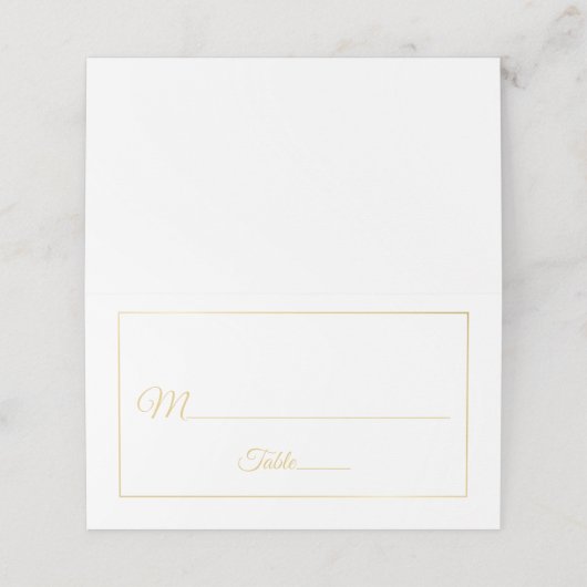 Elegant Script Gold en White Wedding Plaatskaartje (Buitenkant ongevouwen)