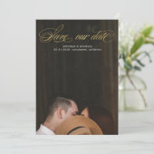 Elegant script gold faux folie Foto Save the Date Kaart (Staand voorkant)