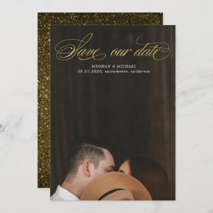 Elegant script gold faux folie Foto Save the Date Kaart
