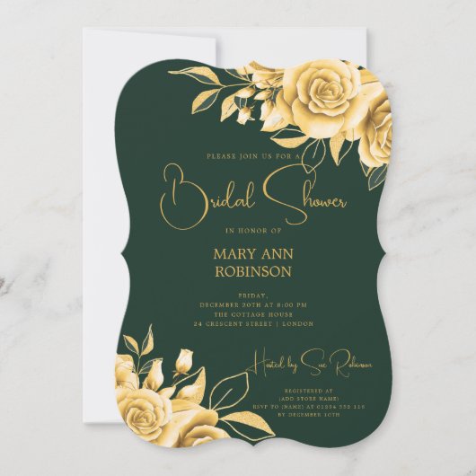 Elegant Script Gold Floral Vrijgezellenfeest Emera Kaart (Voorkant)