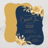 Elegant Script Gold Floral Vrijgezellenfeest Navy  Kaart (Voorkant / Achterkant)