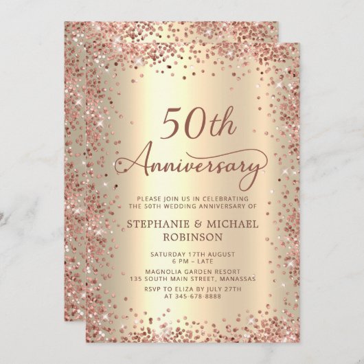 Elegant Script Gold Foil 50ste bruiloft Jubileum Kaart (Voorkant / Achterkant)