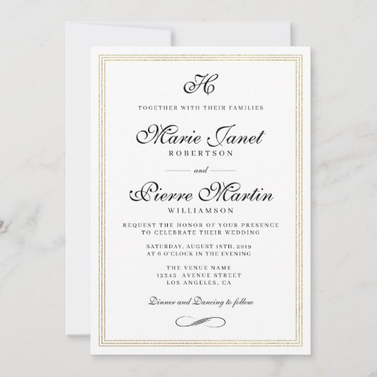Elegant script gold foil bruiloft uitnodiging (Voorkant)