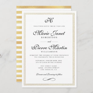 Elegant script gold foil bruiloft uitnodiging