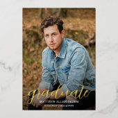 Elegant Script Gold Foil Foto Afstuderen Folie Uitnodiging (Voorkant)