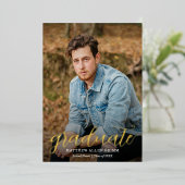 Elegant Script Gold Foil Foto Afstuderen Folie Uitnodiging (Staand Voorkant)