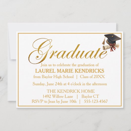 Elegant Script Gold Foil Graduation Party Kaart (Voorkant)