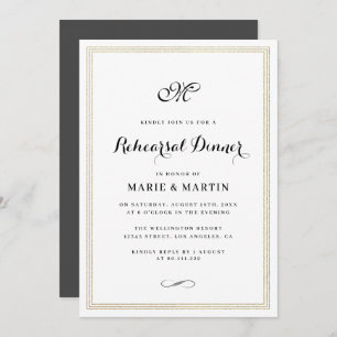 Elegant script gold foil lijst rehearings diner kaart