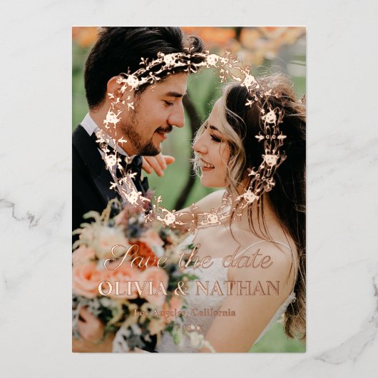 Elegant script gold folie save the date card uitnodiging (Voorkant)