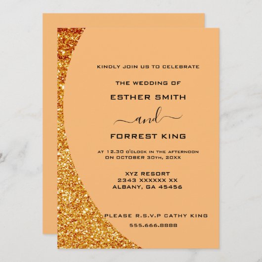 Elegant Script Gold Glitter Accent Bruiloft Kaart (Voorkant / Achterkant)