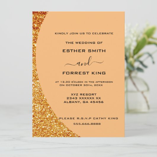 Elegant Script Gold Glitter Accent Bruiloft Kaart (Staand voorkant)