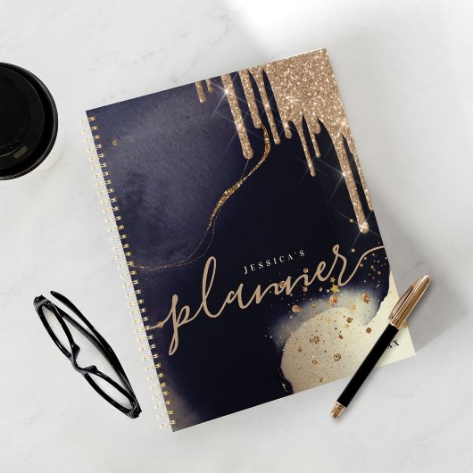 Elegant Script Gold Glitter maakt een Waterverf va Planner
