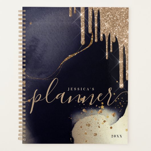 Elegant Script Gold Glitter maakt een Waterverf va Planner (Voorkant)