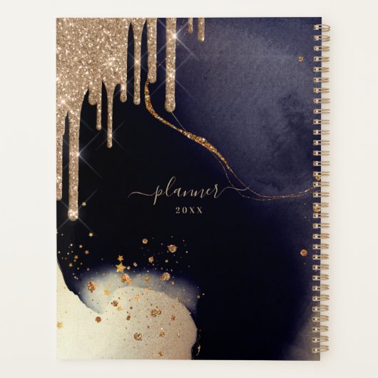 Elegant Script Gold Glitter maakt een Waterverf va Planner (Achterkant)