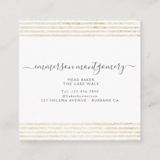 Elegant Script Gold Glitter Photo Collage Bakery Vierkante Visitekaartje (Achterkant)