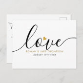 Elegant Script Gold Heart Hartelijk dank Moderne Briefkaart (Voorkant / Achterkant)