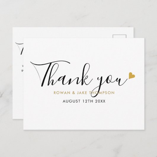 Elegant Script Gold Heart Modern Dank je Briefkaart (Voorkant / Achterkant)