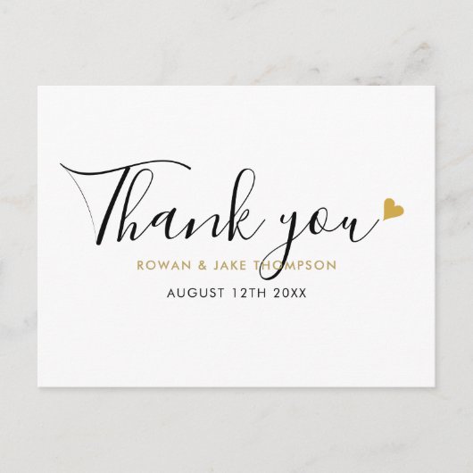 Elegant Script Gold Heart Modern Dank je Briefkaart (Voorkant)