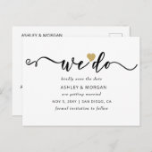 Elegant Script Gold Heart We slaan de datum op Aankondigingskaart (Voorkant / Achterkant)