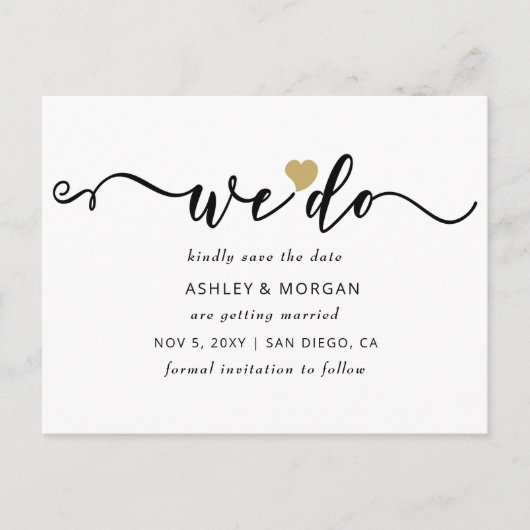 Elegant Script Gold Heart We slaan de datum op Aankondigingskaart (Voorkant)