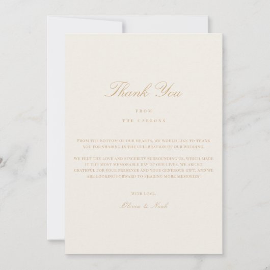 Elegant Script Gold & Ivory Dank je kaart (Voorkant)