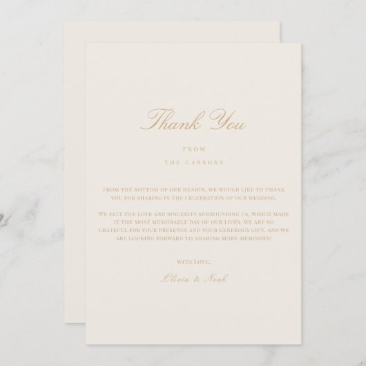 Elegant Script Gold & Ivory Dank je kaart (Voorkant / Achterkant)