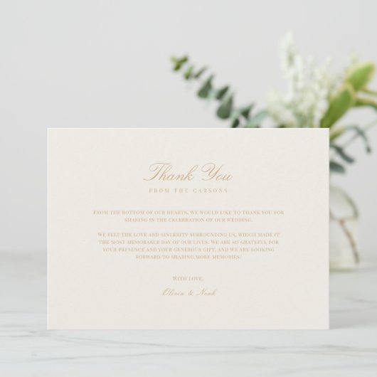 Elegant Script Gold & Ivory Dank je kaart (Staand voorkant)