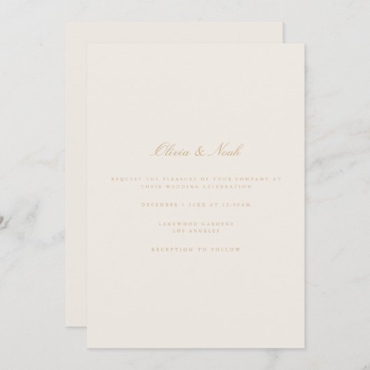 Elegant Script Gold Ivory Wedding Invitation Kaart (Voorkant / Achterkant)