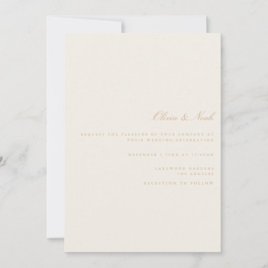 Elegant Script Gold Ivory Wedding Invitation Kaart (Voorkant)