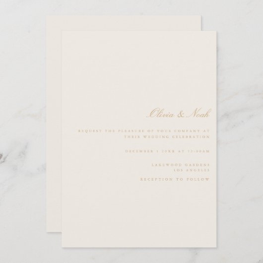 Elegant Script Gold Ivory Wedding Invitation Kaart (Voorkant / Achterkant)